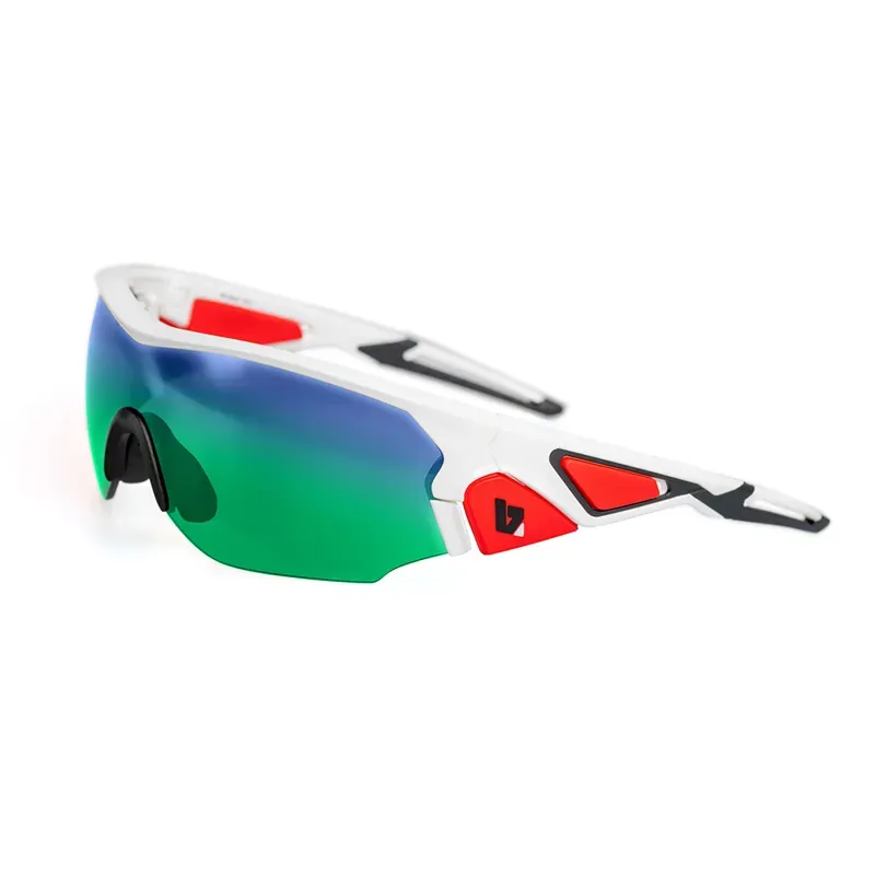 BZ Optics CRIT Mirrored Glasses with Revo Lenses in White + Green Lens