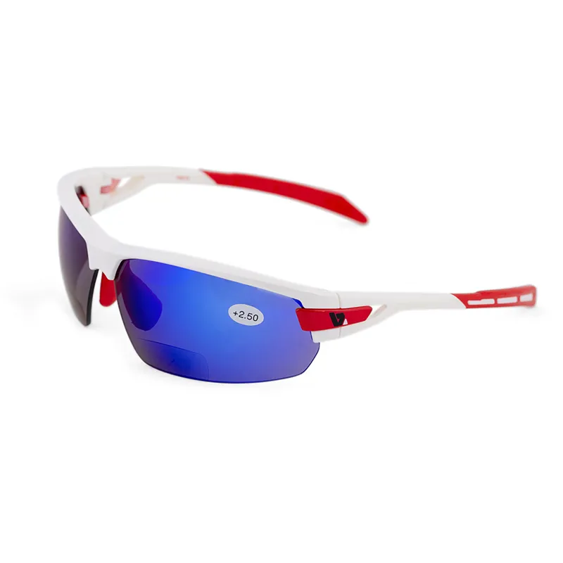BZ Optics PHO Bi-focal Blue Mirror Glasses in White with Red Trim