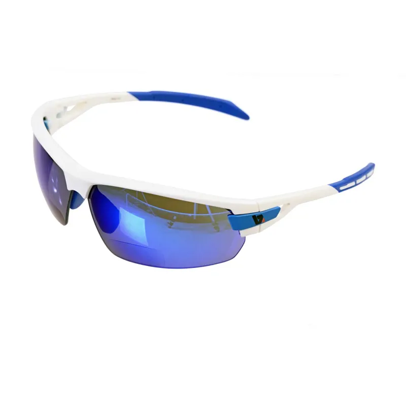 BZ Optics PHO Bi-focal Blue Mirror Glasses in White with Blue Trim