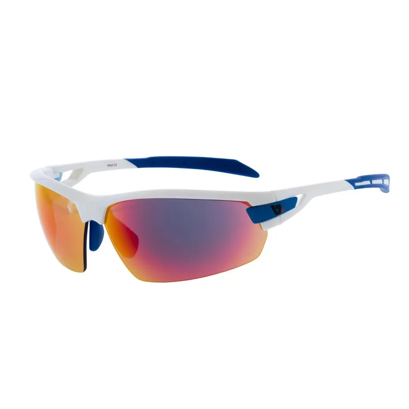 BZ Optics PHO Mirrored Glasses - Fire lens in White with Blue Trim