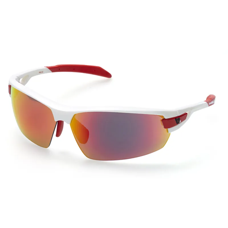 BZ Optics PHO Mirrored Glasses - Fire lens in White with Red Trim